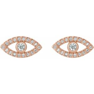14K Rose Gold Natural White Sapphire & Natural White Sapphire Evil Eye Earrings
