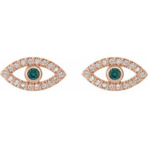14K Rose Gold Natural Alexandrite & Natural White Sapphire Evil Eye Earrings