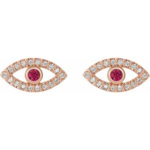14K Rose Gold Natural Ruby & Natural White Sapphire Evil Eye Earrings