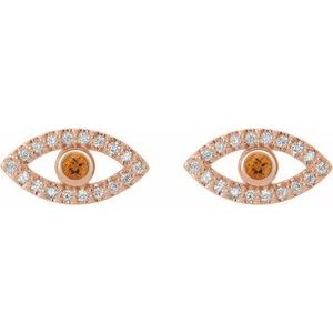 14K Rose Gold Natural Citrine & Natural White Sapphire Evil Eye Earrings