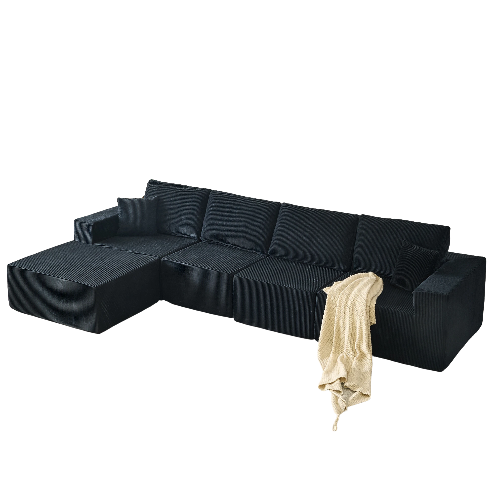 139.3' Modular Sectional Sofa,Boneless Couch, No Assembly,Cloud couch with Ottoman & 2 Pillows, Perfect for Living Rooms and Bedrooms