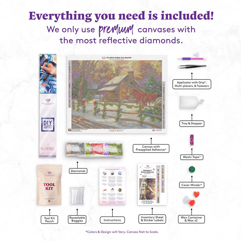 Diamond Art Club – Marianne’s Winter Hideaway Diamond Painting (Square Drill, 29" x 22")