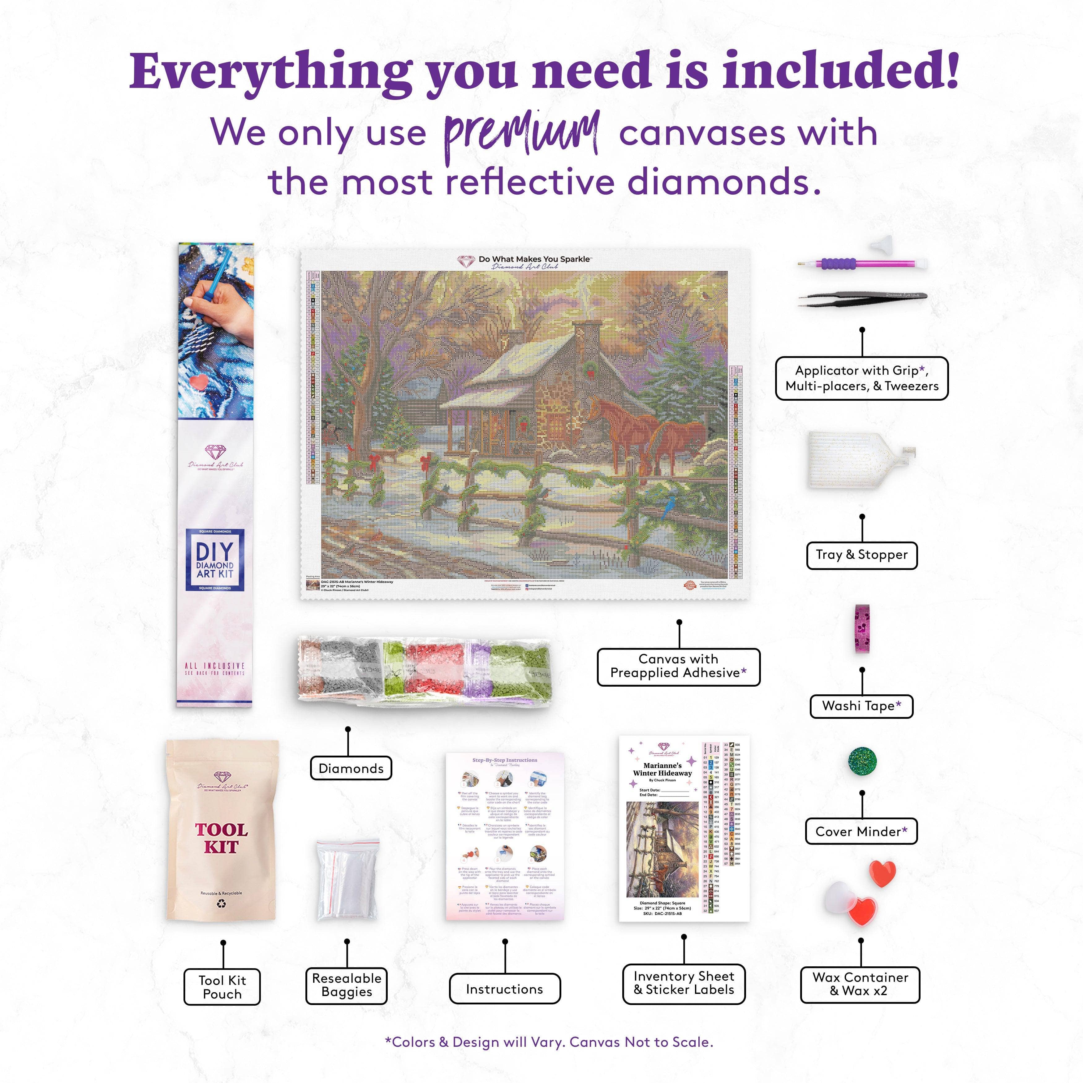 Diamond Art Club – Marianne’s Winter Hideaway Diamond Painting (Square Drill, 29" x 22")