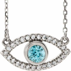 Sterling Silver Natural Zircon & Natural White Sapphire Evil Eye 18" Necklace