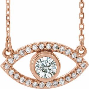 14K Rose Gold Natural White Sapphire Evil Eye 16" Necklace