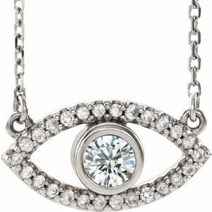 14K White Gold Natural White Sapphire Evil Eye 18" Necklace