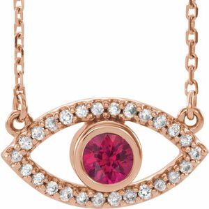 14K Rose Gold Lab-Grown Ruby & Natural White Sapphire Evil Eye 18" Necklace