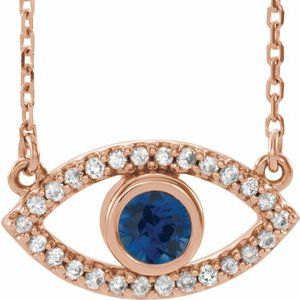 14K Rose Gold Lab-Grown Blue Sapphire & Natural White Sapphire Evil Eye 16" Necklace