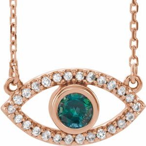 14K Rose Gold Lab-Grown Alexandrite & Natural White Sapphire Evil Eye 18" Necklace