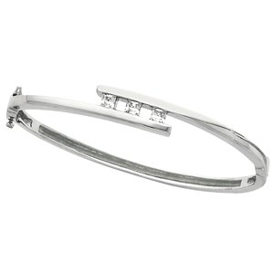 14K White Gold 5/8 CTW Natural Diamond Bangle 6 1/2" Bracelet
