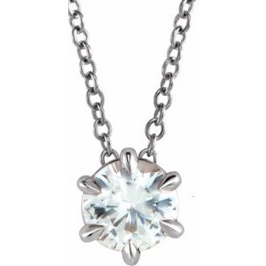 14K White Gold 4 mm Natural White Sapphire Solitaire 16-18" Necklace