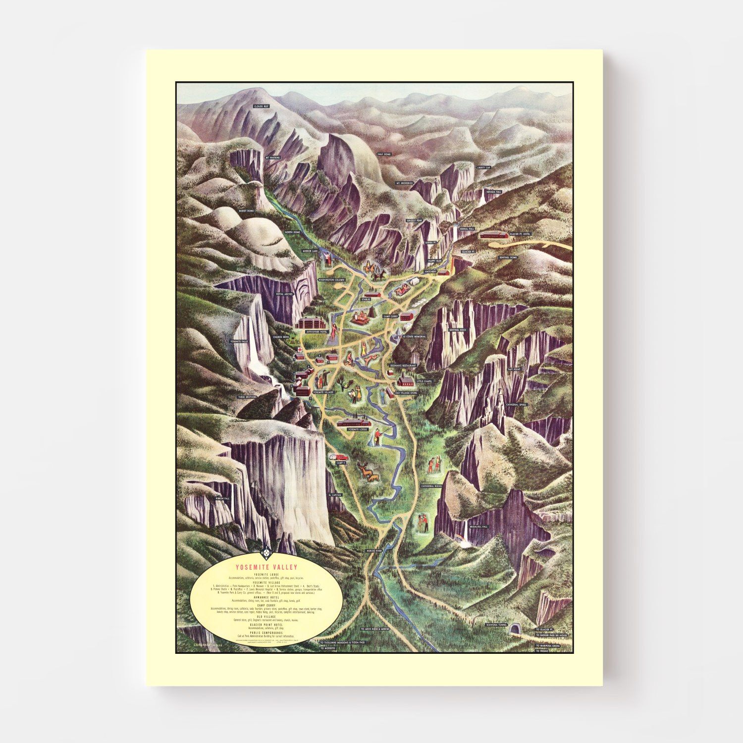 Vintage Map of Yosemite Valley 1955