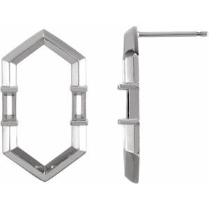 Platinum 4x2 mm Straight Baguette Geometric Earring Mounting