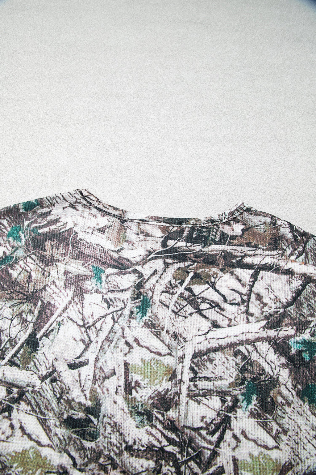 Camo Long Sleeve Top & Elastic Waist Shorts Set