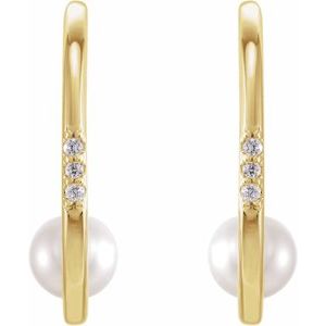 14K Yellow Gold Cultured White Freshwater Pearl & .025 CTW Natural Diamond Hoop Earrings
