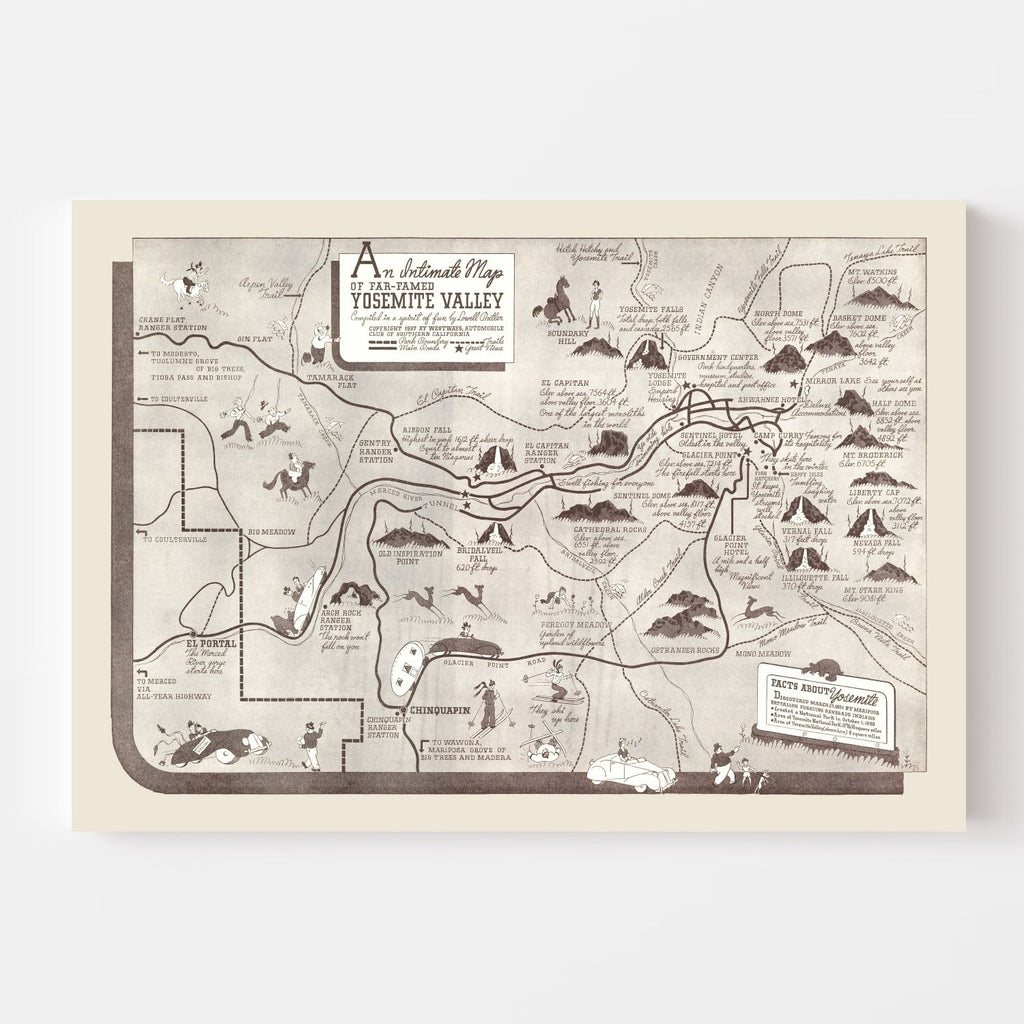 Vintage Map of Yosemite Valley 1937