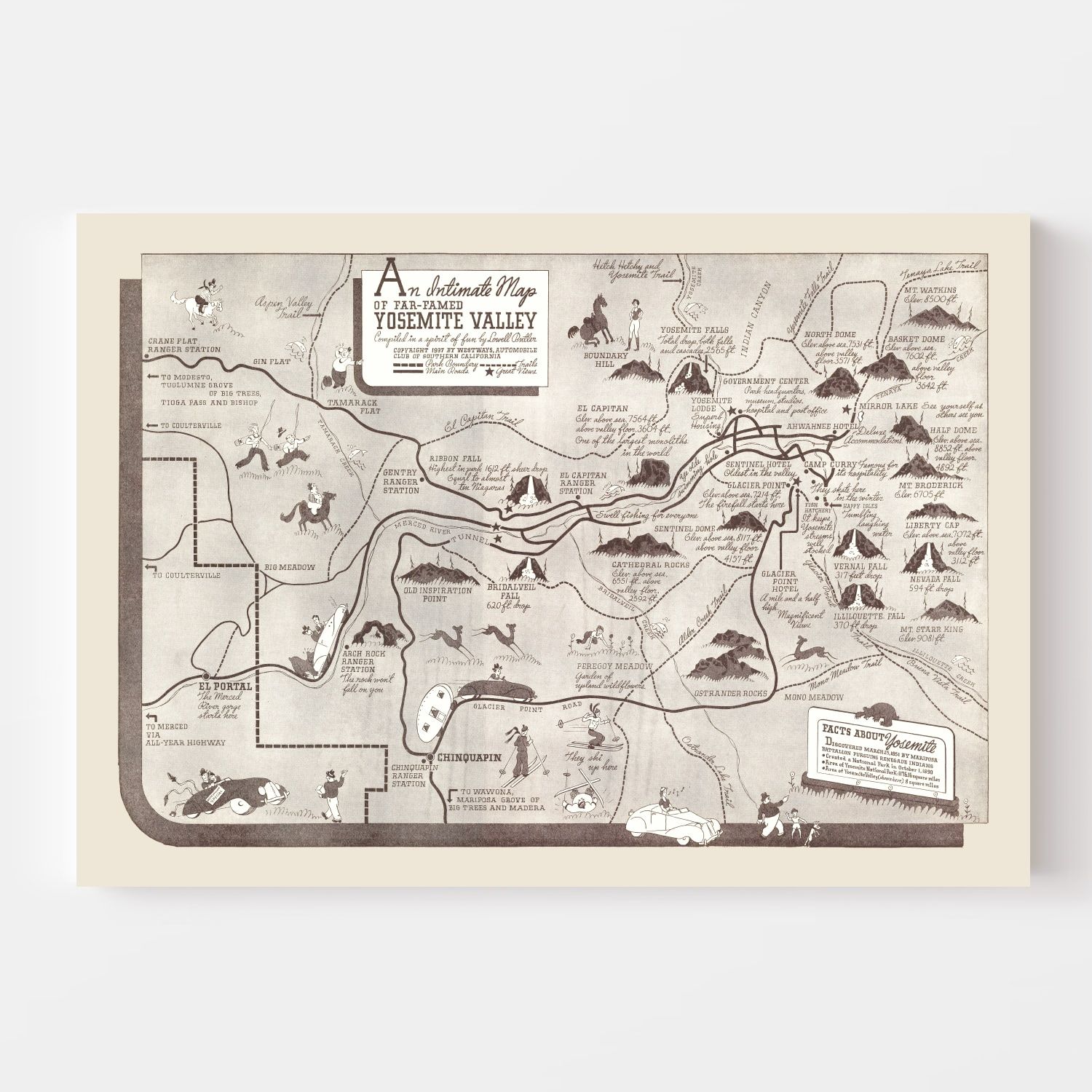 Vintage Map of Yosemite Valley 1937