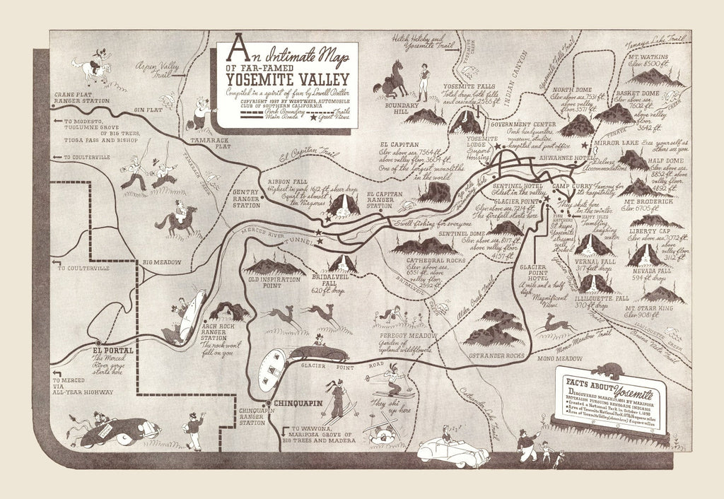 Vintage Map of Yosemite Valley 1937