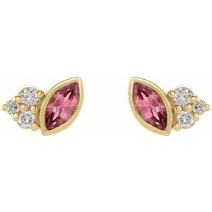 14K Yellow Gold Natural Pink Tourmaline & .05 CTW Natural Diamond Earrings – image 2