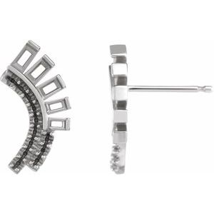 14K White Gold Left Baguette Accented Fan Earring Mounting