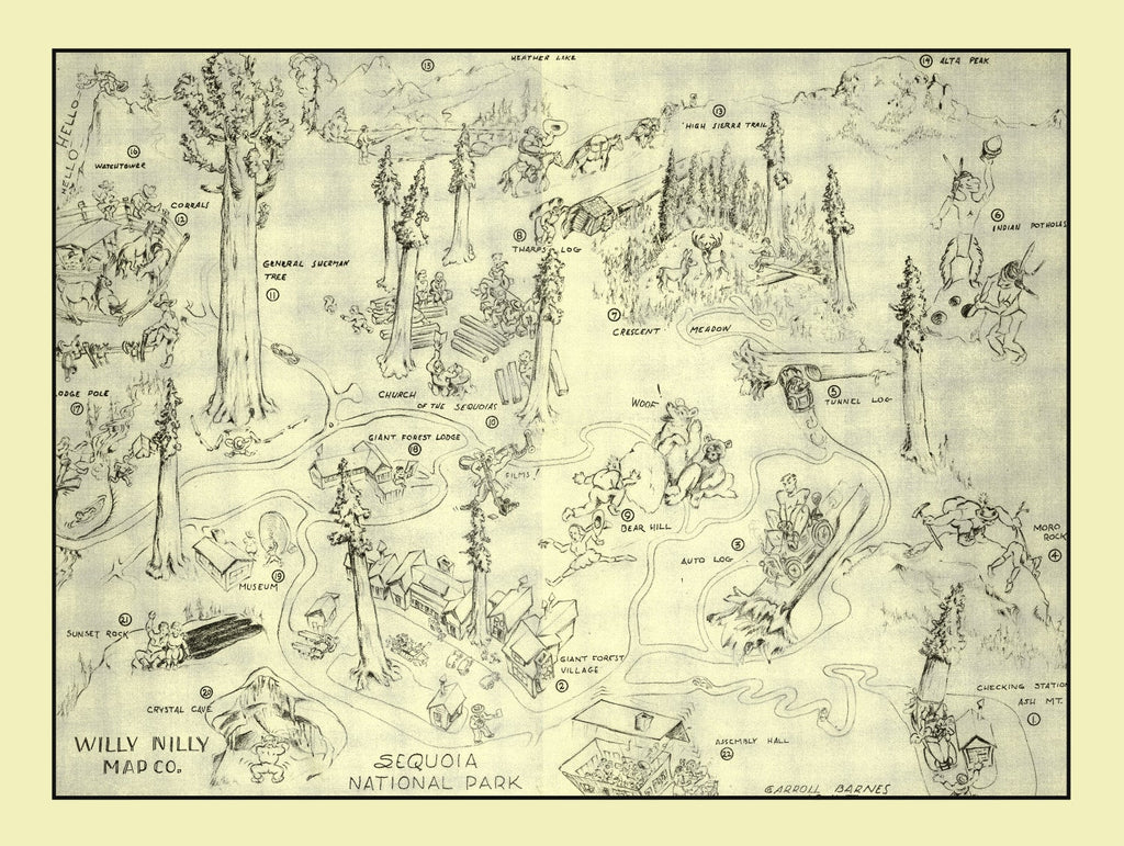 Vintage Map of Sequoia National Park 1945