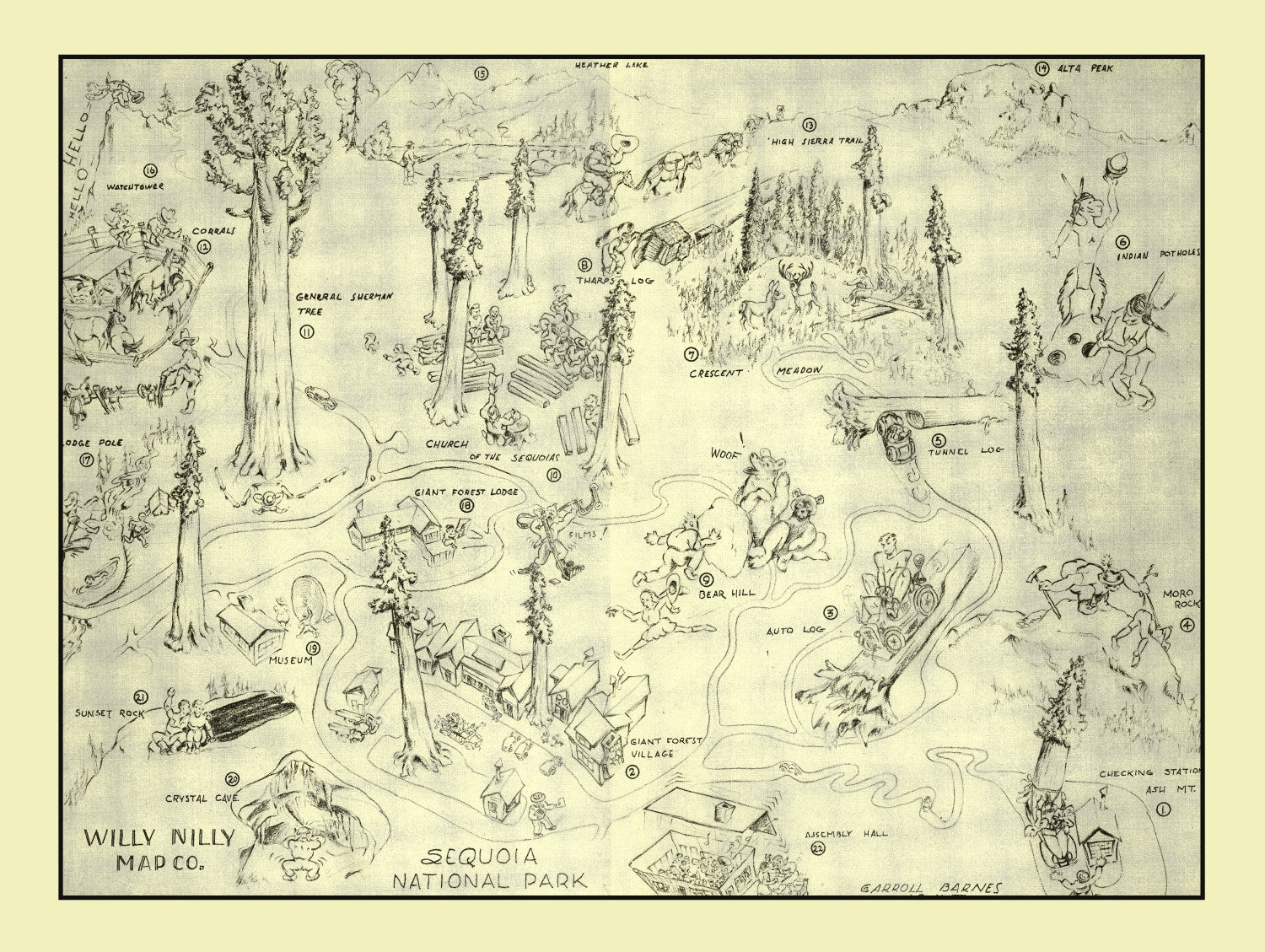 Vintage Map of Sequoia National Park 1945