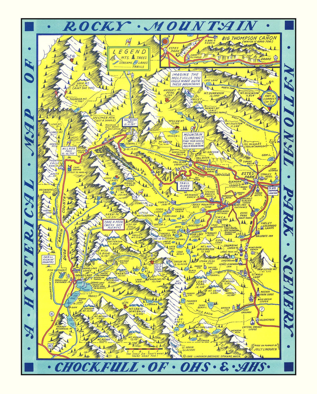 Vintage Map of Rocky Mountain National Park 1948