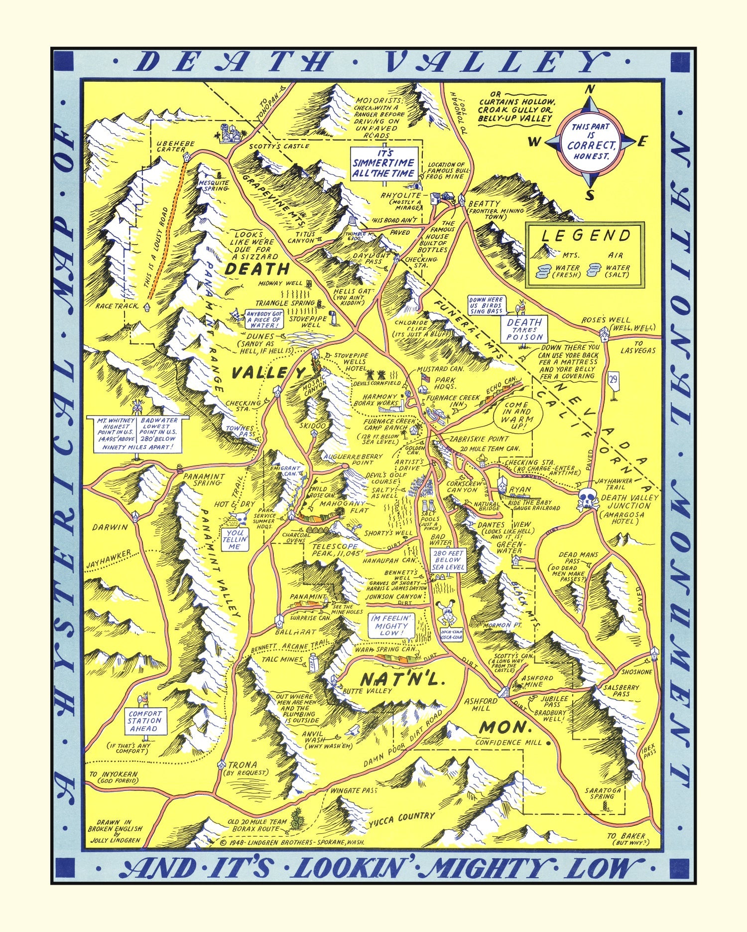 Vintage Map of Death Valley National Park 1948