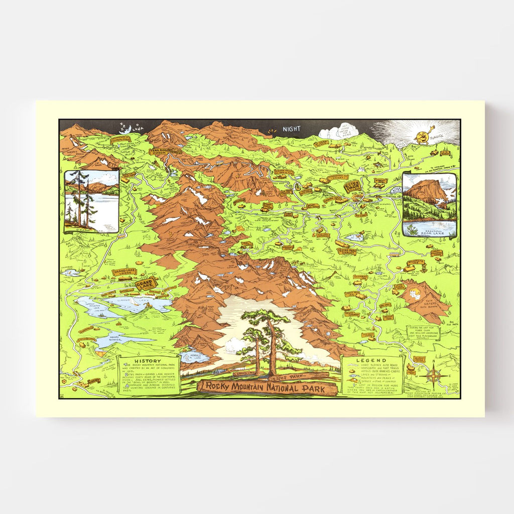 Vintage Map of Rocky Mountain National Park, Estes Park & Grand Lake 1948