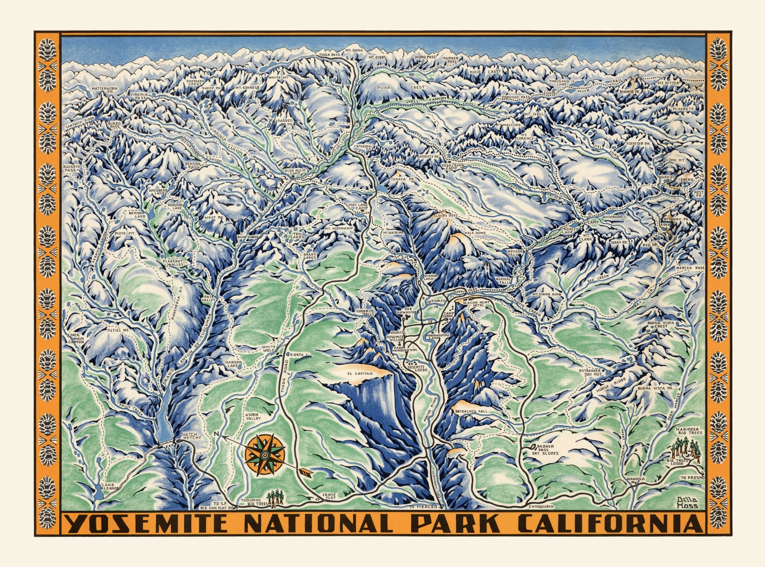 Vintage Map of Yosemite National Park 1955