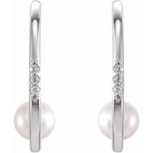 Platinum Cultured White Freshwater Pearl & .025 CTW Natural Diamond Hoop Earrings