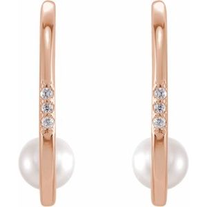 14K Rose Gold Cultured White Freshwater Pearl & .025 CTW Natural Diamond Hoop Earrings