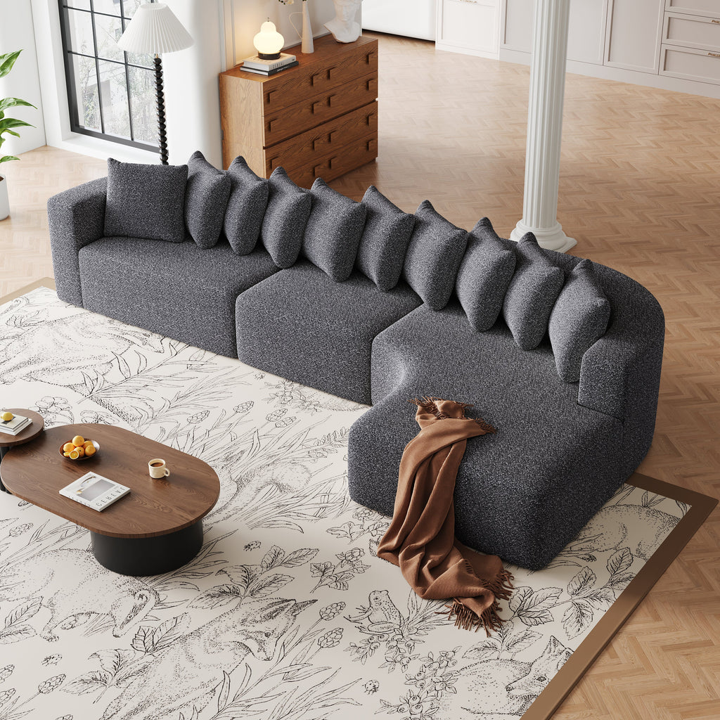 131.1-inch Chenille Sectional Sofa Set, Modern Cloud-Shaped Curved Sofa, Includes 10 Pillows, Living Room Fabric Corner Sofa, L-Shaped Modular Sofa (Right Chaise)