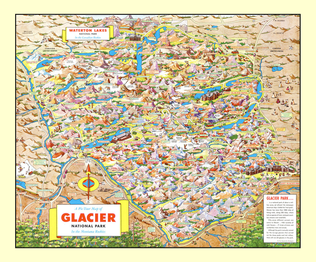 Vintage Map of Glacier National Park 1953