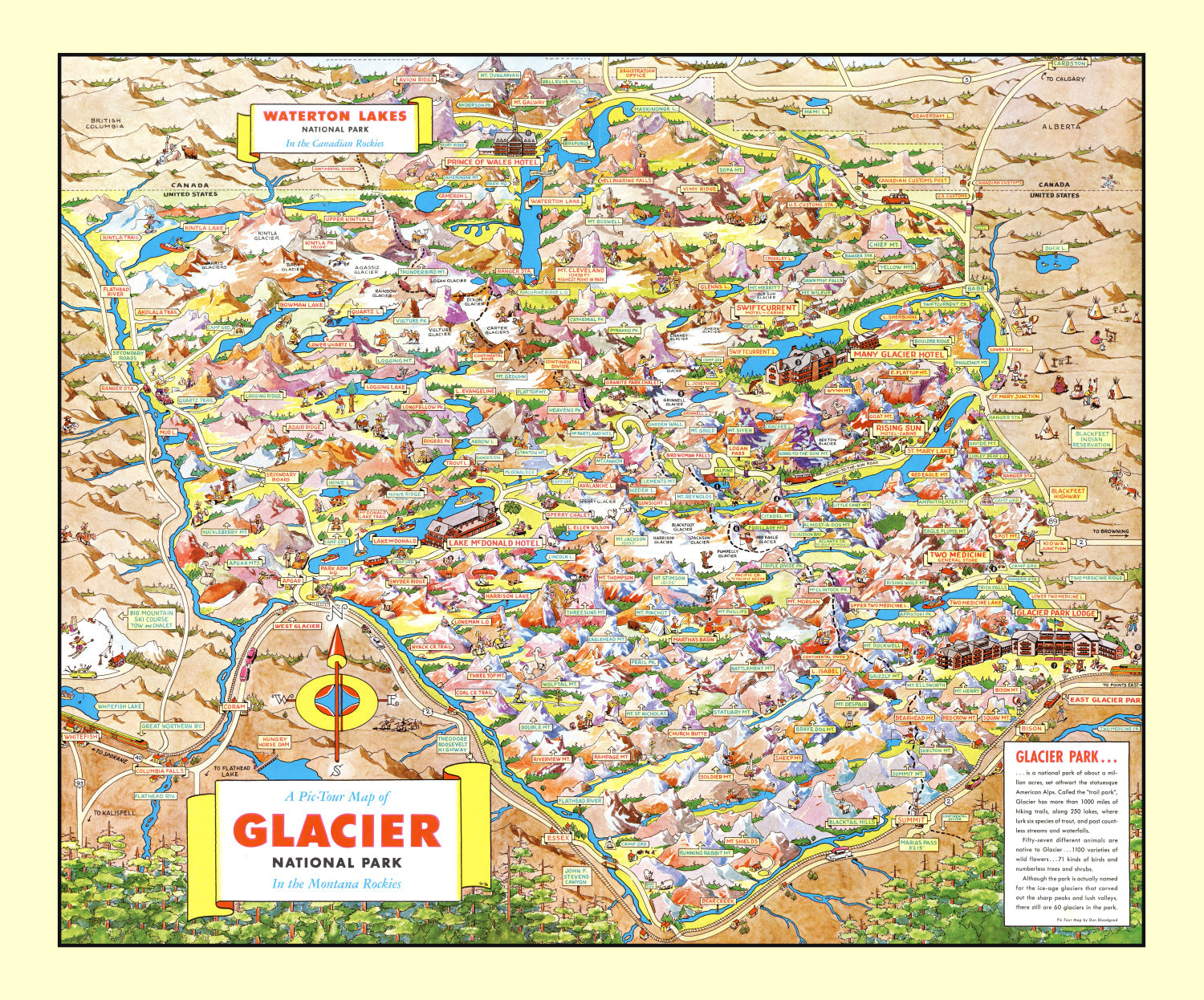 Vintage Map of Glacier National Park 1953