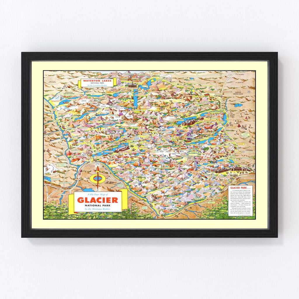 Vintage Map of Glacier National Park 1953