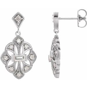 14K White Gold 3/8 CTW Natural Diamond Vintage-Inspired Earrings