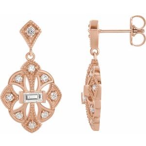 14K Rose Gold 3/8 CTW Natural Diamond Vintage-Inspired Earrings