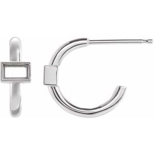 14K White Gold 3.5x2 mm Straight Baguette Huggie Earring Mounting