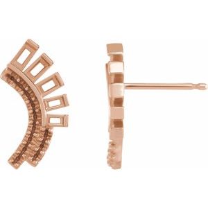 14K Rose Gold Left Baguette Accented Fan Earring Mounting