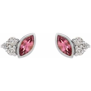 Platinum Natural Pink Tourmaline & .05 CTW Natural Diamond Earrings – image 2