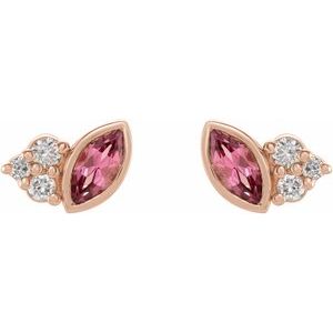 14K Rose Gold Natural Pink Tourmaline & .05 CTW Natural Diamond Earrings – image 2