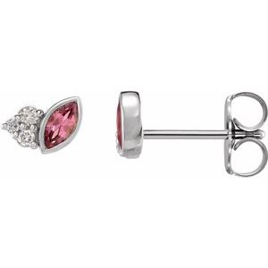14K White Gold Natural Pink Tourmaline & .05 CTW Natural Diamond Earrings