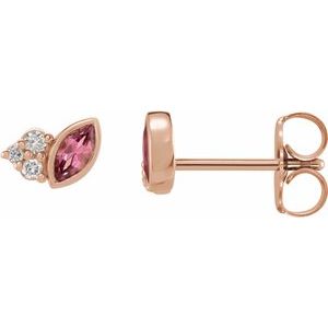 14K Rose Gold Natural Pink Tourmaline & .05 CTW Natural Diamond Earrings