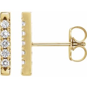 14K Yellow Gold 1/8 CTW Natural Diamond French-Set Bar Earrings