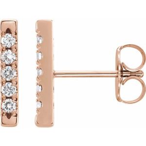 14K Rose Gold 1/8 CTW Natural Diamond French-Set Bar Earrings