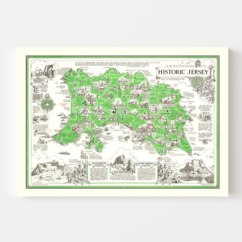 Vintage Map of Jersey, England 1957