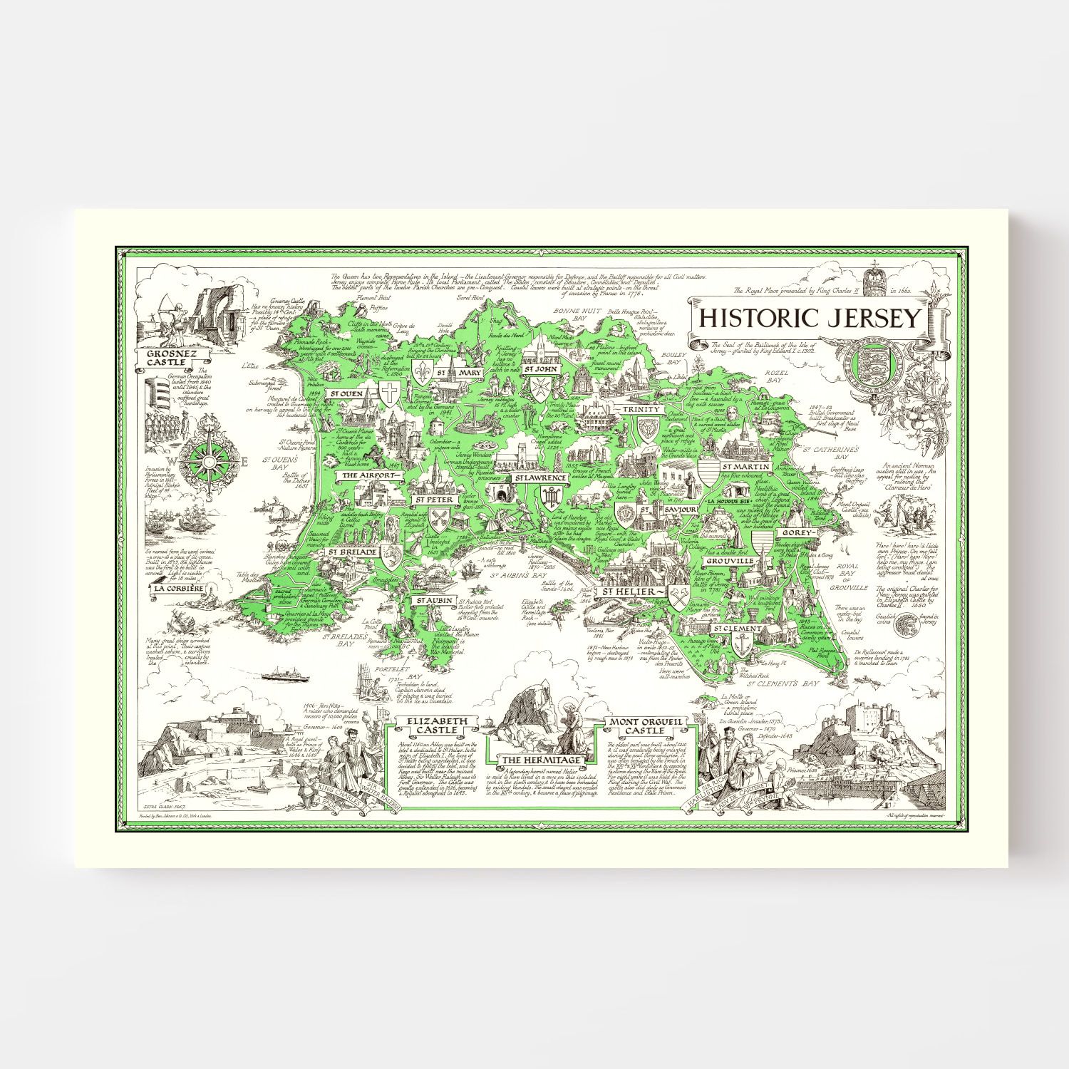 Vintage Map of Jersey, England 1957