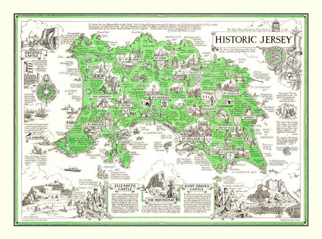 Vintage Map of Jersey, England 1957