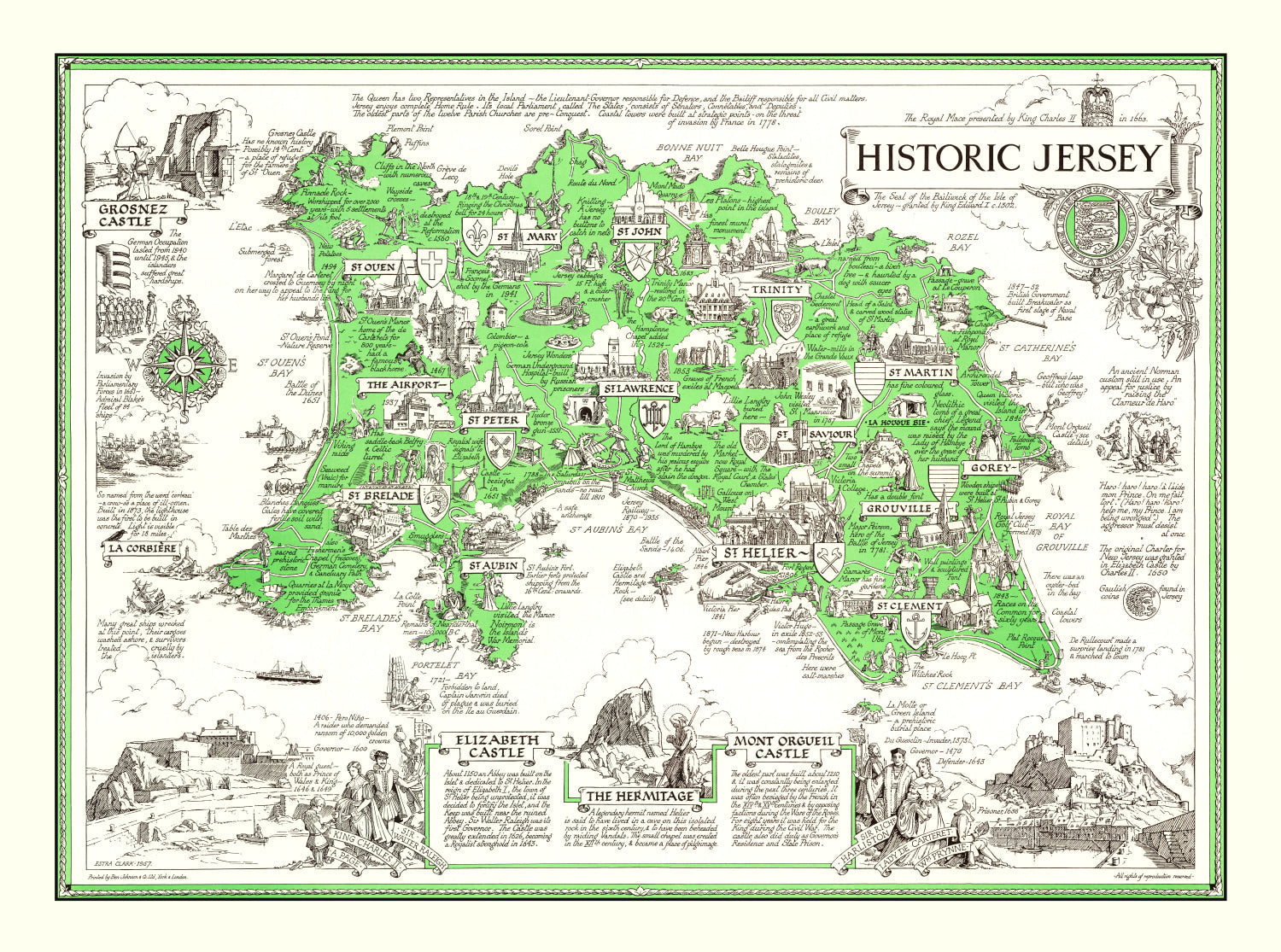 Vintage Map of Jersey, England 1957